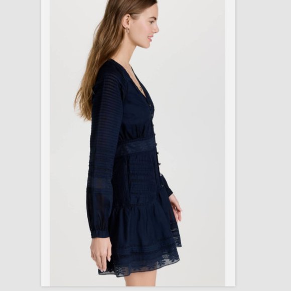 VERONICA BEARD Addilyn Eyelet L/S Mini Dress Size 00 - Ink (Navy Blue) NWT $498 - Picture 6 of 9